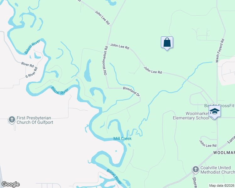map of restaurants, bars, coffee shops, grocery stores, and more near 13249 Riverland Drive in Biloxi