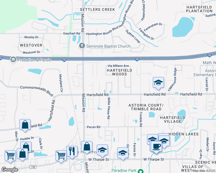 map of restaurants, bars, coffee shops, grocery stores, and more near in Tallahassee