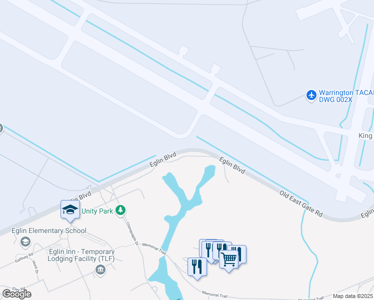 map of restaurants, bars, coffee shops, grocery stores, and more near Eglin Boulevard in Eglin AFB