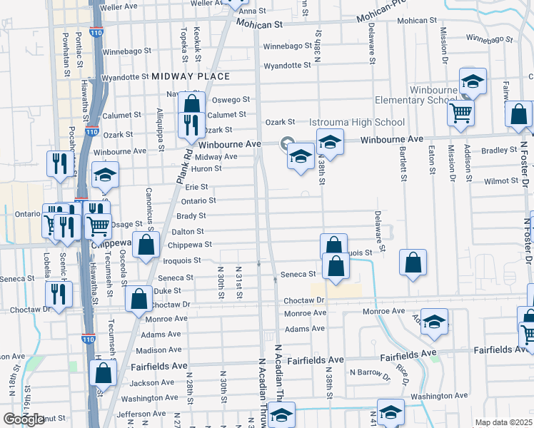 map of restaurants, bars, coffee shops, grocery stores, and more near 2999 North Acadian Thruway East in Baton Rouge