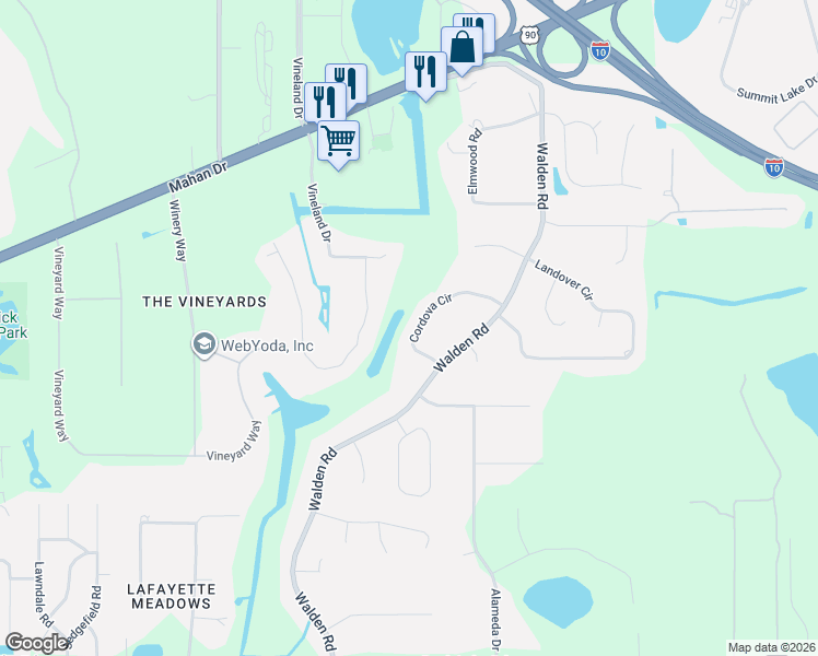 map of restaurants, bars, coffee shops, grocery stores, and more near 1927 Vineland Lane in Tallahassee