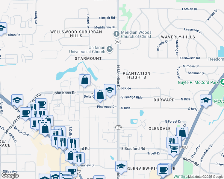 map of restaurants, bars, coffee shops, grocery stores, and more near 100 John Knox Road in Tallahassee
