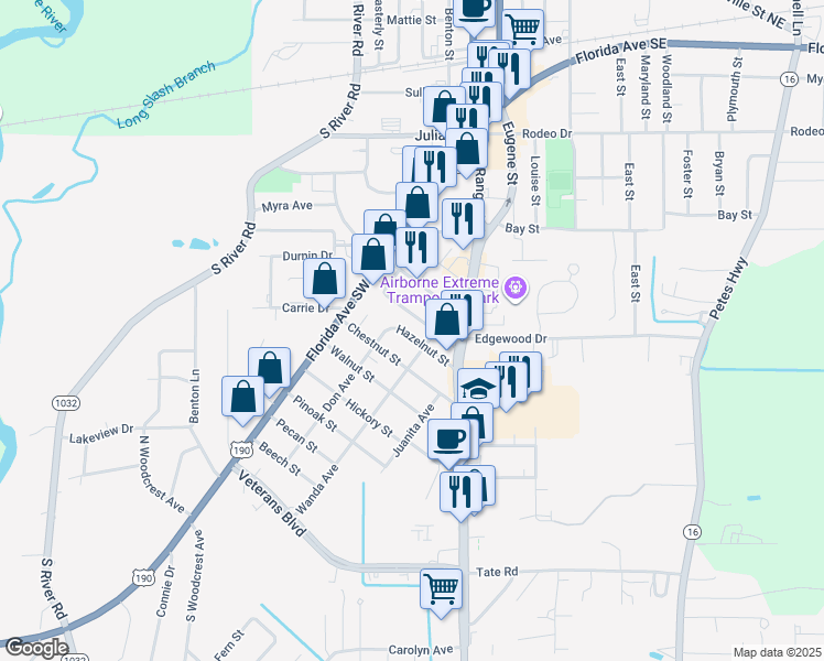 map of restaurants, bars, coffee shops, grocery stores, and more near 217 Lasalle Street in Denham Springs