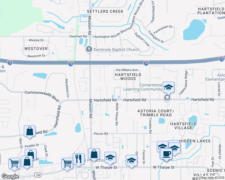 map of restaurants, bars, coffee shops, grocery stores, and more near 2319 Geri Ann Lane in Tallahassee
