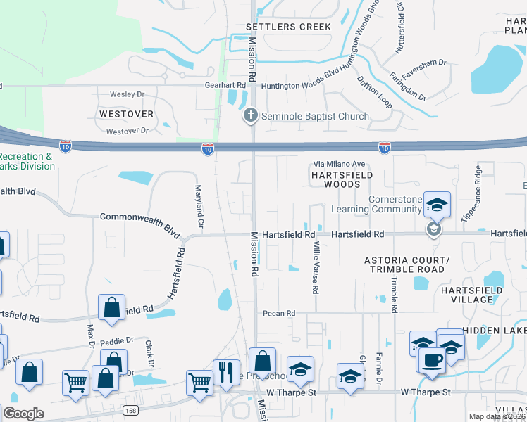 map of restaurants, bars, coffee shops, grocery stores, and more near 2320 Talley Lane in Tallahassee