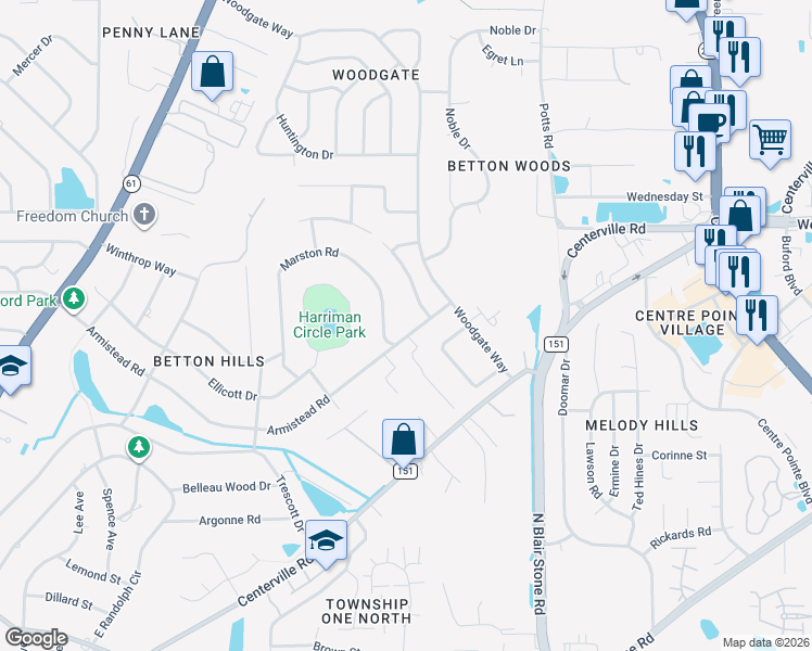 map of restaurants, bars, coffee shops, grocery stores, and more near 2504 Betton Woods Drive in Tallahassee