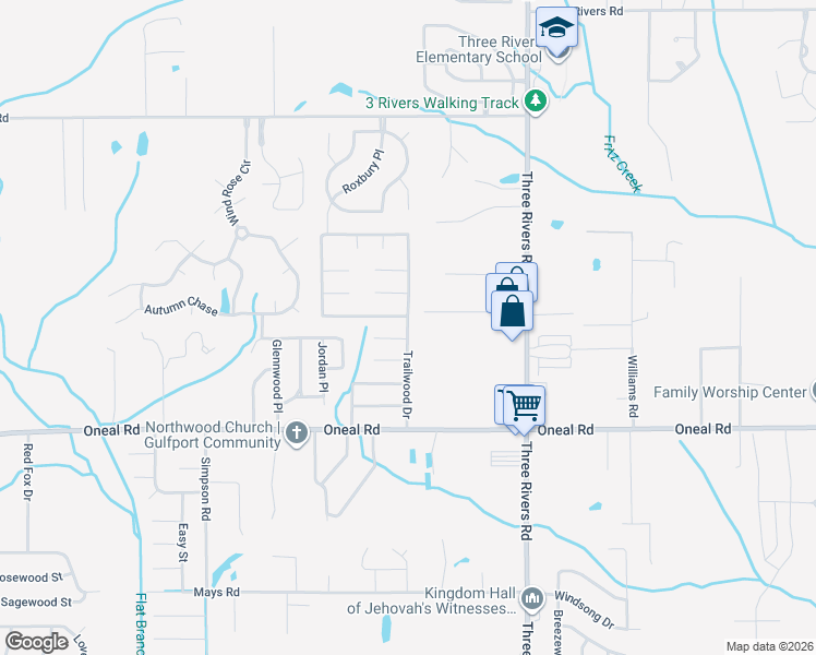 map of restaurants, bars, coffee shops, grocery stores, and more near 13127 Trailwood Drive in Gulfport
