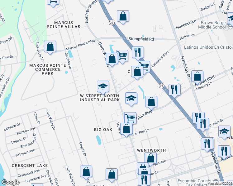map of restaurants, bars, coffee shops, grocery stores, and more near 801-999 Industrial Ct in Pensacola
