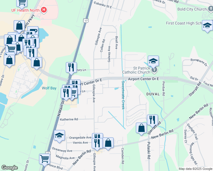map of restaurants, bars, coffee shops, grocery stores, and more near 13140 Annies Walk Drive in Jacksonville