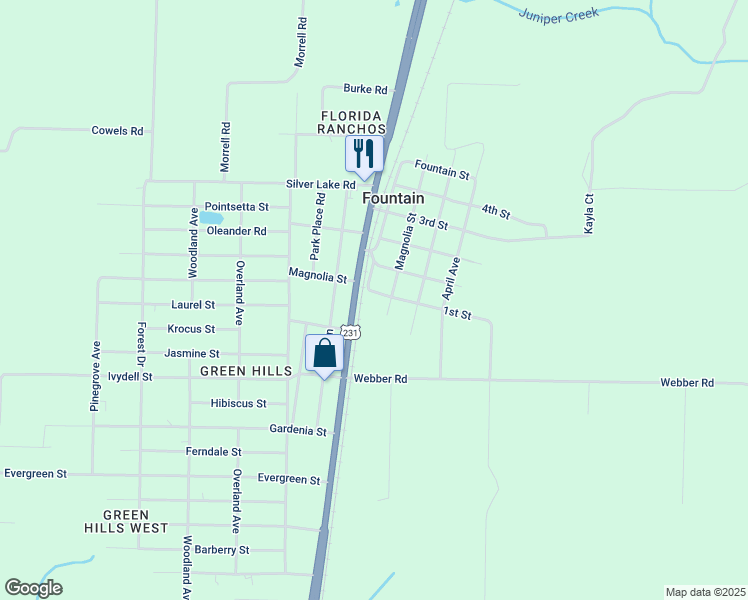 map of restaurants, bars, coffee shops, grocery stores, and more near 12200 1st Street in Fountain