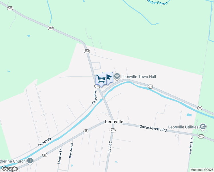 map of restaurants, bars, coffee shops, grocery stores, and more near 3774 Louisiana 31 in Leonville