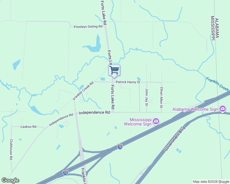 map of restaurants, bars, coffee shops, grocery stores, and more near 9216 Forts Lake Road in Moss Point