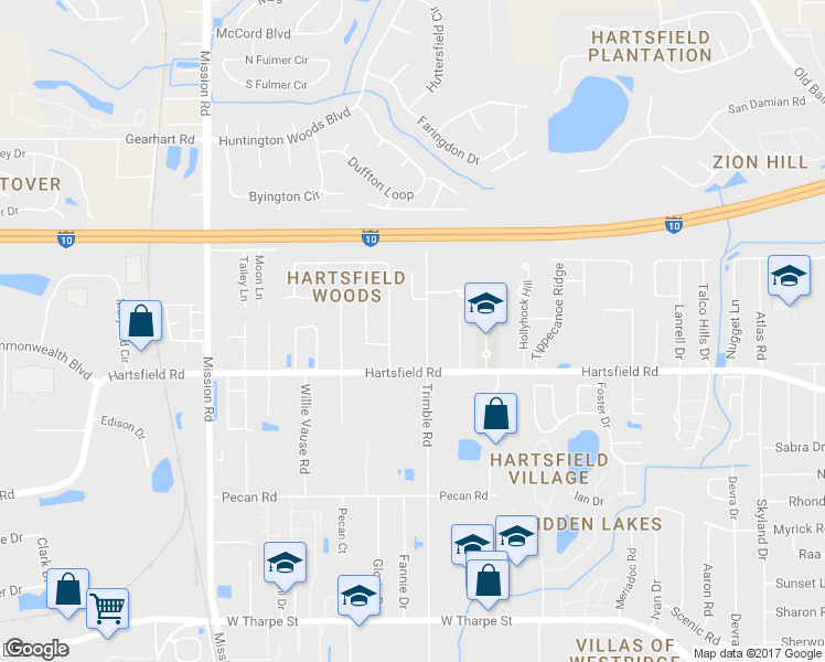 map of restaurants, bars, coffee shops, grocery stores, and more near 2316 Trimble Road in Tallahassee