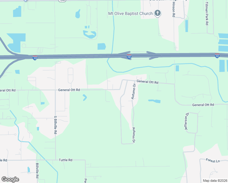 map of restaurants, bars, coffee shops, grocery stores, and more near 12265 General Ott Road in Hammond