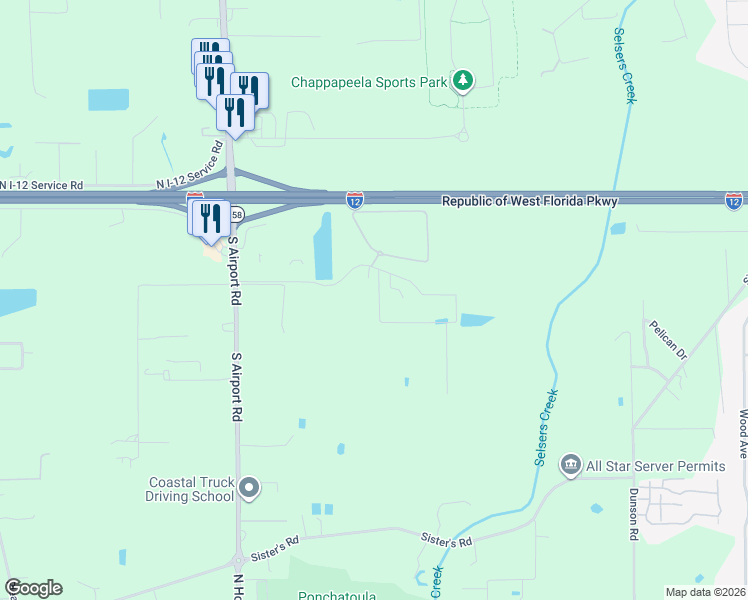 map of restaurants, bars, coffee shops, grocery stores, and more near 19499 Providence Ridge Boulevard in Hammond