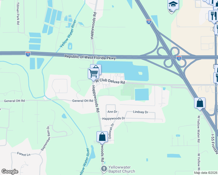 map of restaurants, bars, coffee shops, grocery stores, and more near 14088 West Club Deluxe Road in Hammond