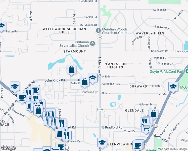 map of restaurants, bars, coffee shops, grocery stores, and more near 100 John Knox Road in Tallahassee