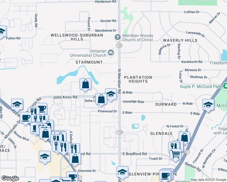map of restaurants, bars, coffee shops, grocery stores, and more near 100 John Knox Road in Tallahassee