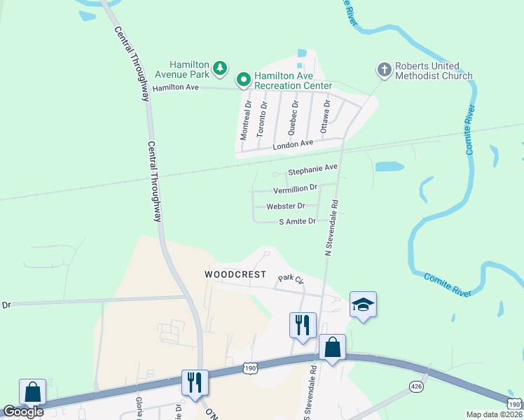 map of restaurants, bars, coffee shops, grocery stores, and more near 16424 Webster Drive in Baton Rouge