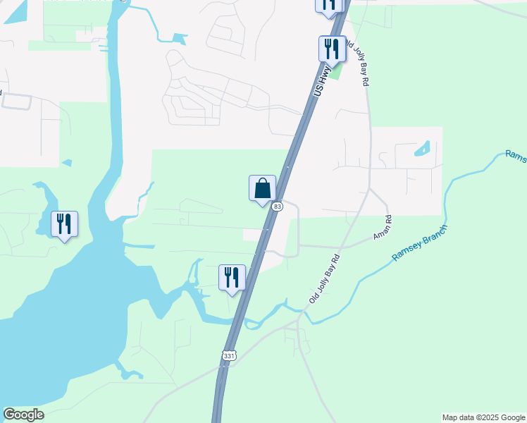 map of restaurants, bars, coffee shops, grocery stores, and more near 17290 U.S. 331 in Freeport