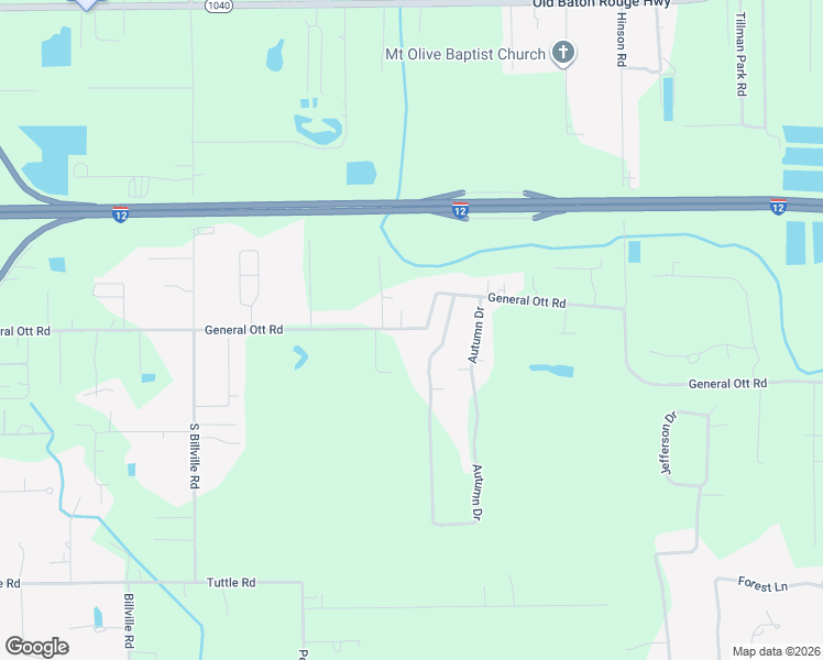 map of restaurants, bars, coffee shops, grocery stores, and more near 12265 General Ott Road in Hammond