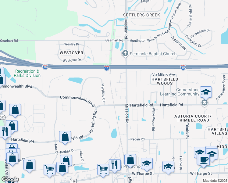 map of restaurants, bars, coffee shops, grocery stores, and more near 2896 Gulfwind Drive North in Tallahassee