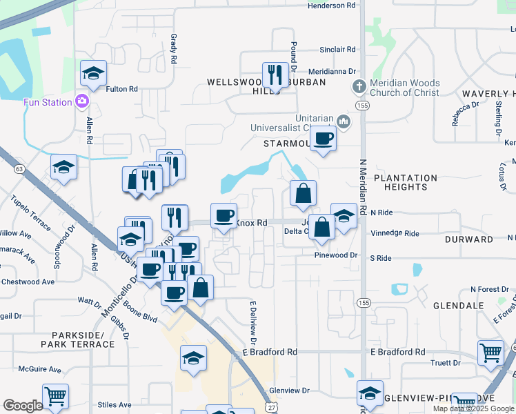 map of restaurants, bars, coffee shops, grocery stores, and more near 280 John Knox Road in Tallahassee