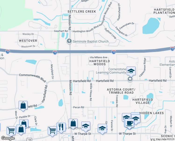 map of restaurants, bars, coffee shops, grocery stores, and more near 2319 Geri Ann Lane in Tallahassee