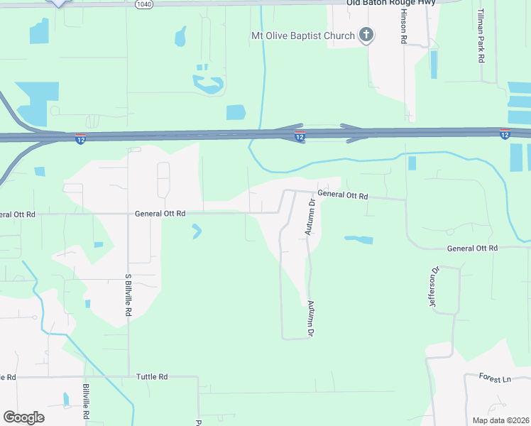 map of restaurants, bars, coffee shops, grocery stores, and more near 12265 General Ott Road in Hammond
