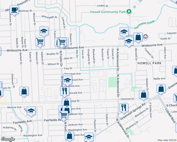 map of restaurants, bars, coffee shops, grocery stores, and more near 2939 Dougherty Drive in Baton Rouge