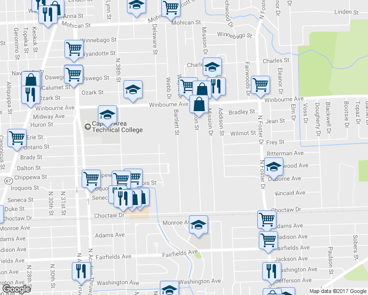 map of restaurants, bars, coffee shops, grocery stores, and more near 2976 Bartlett Street in Baton Rouge