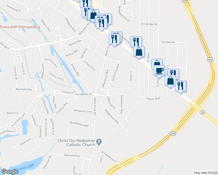 map of restaurants, bars, coffee shops, grocery stores, and more near 1251 Whitewood Way in Niceville