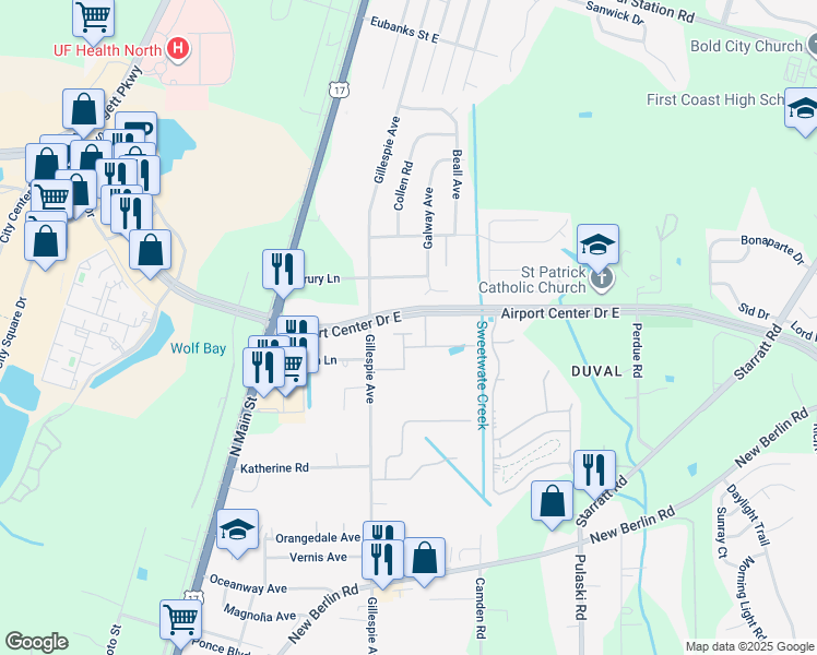 map of restaurants, bars, coffee shops, grocery stores, and more near 13140 Annies Walk Drive in Jacksonville