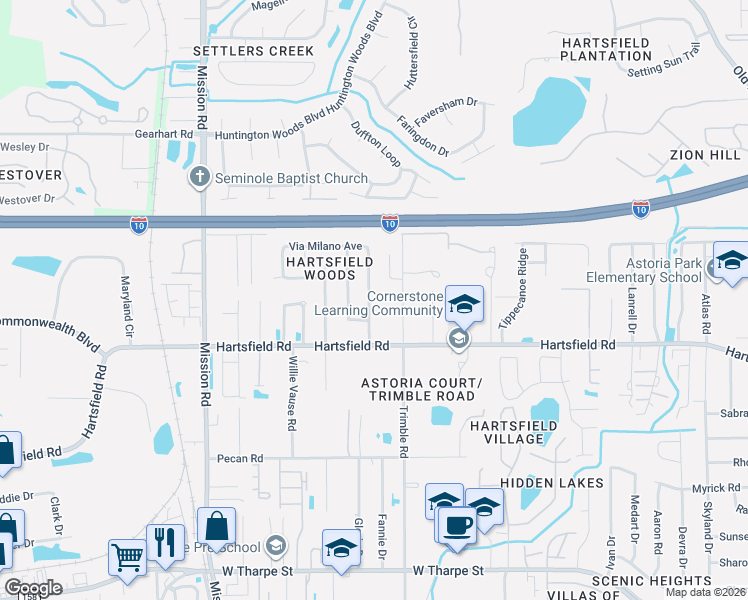 map of restaurants, bars, coffee shops, grocery stores, and more near 2314 Via Sardinia Street in Tallahassee