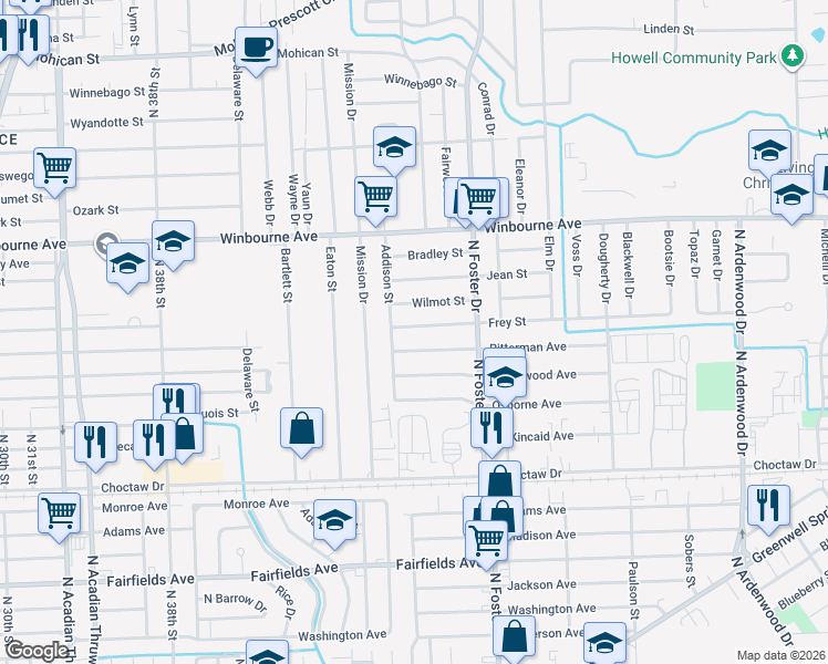 map of restaurants, bars, coffee shops, grocery stores, and more near 4712 Frey Street in Baton Rouge