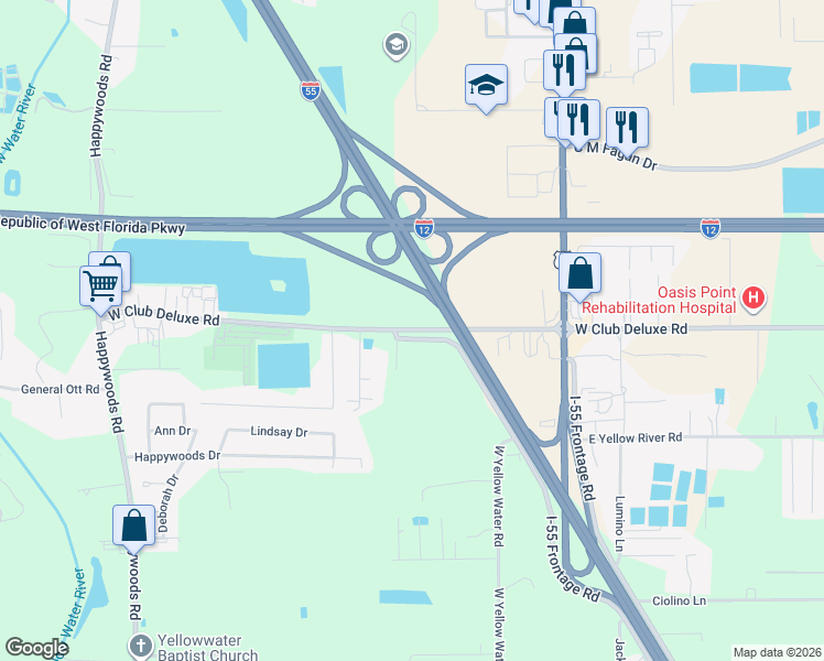 map of restaurants, bars, coffee shops, grocery stores, and more near 14514 West Club Deluxe Road in Hammond