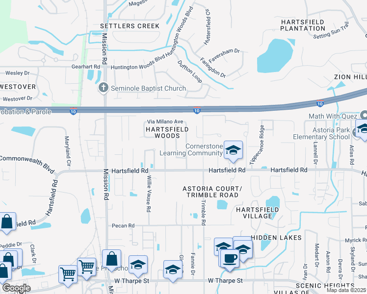 map of restaurants, bars, coffee shops, grocery stores, and more near 2314 Via Sardinia Street in Tallahassee