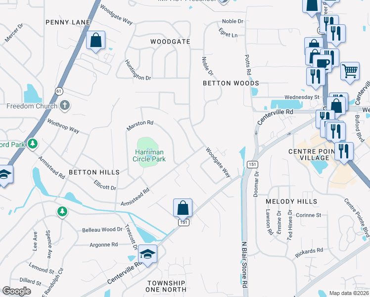 map of restaurants, bars, coffee shops, grocery stores, and more near 2504 Betton Woods Drive in Tallahassee