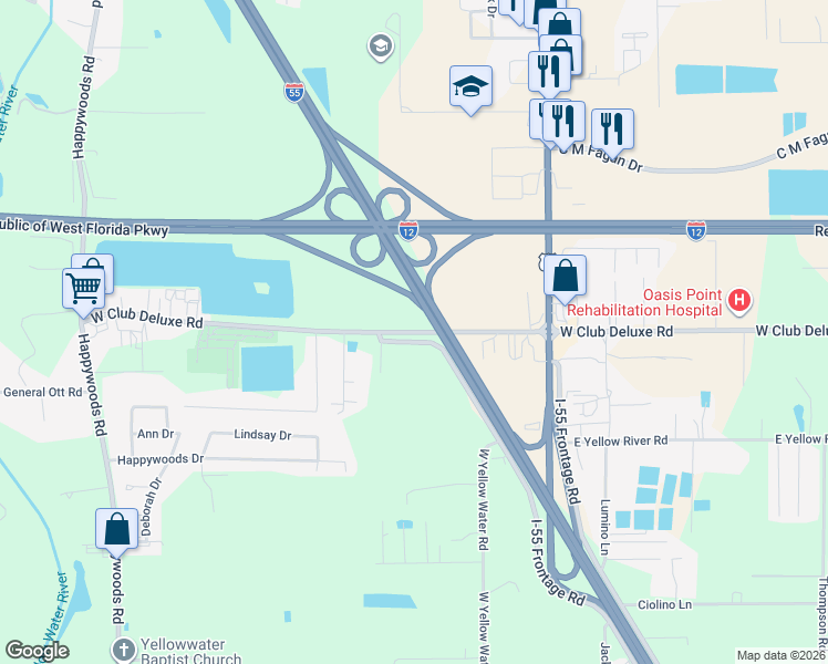 map of restaurants, bars, coffee shops, grocery stores, and more near 14514 West Club Deluxe Road in Hammond