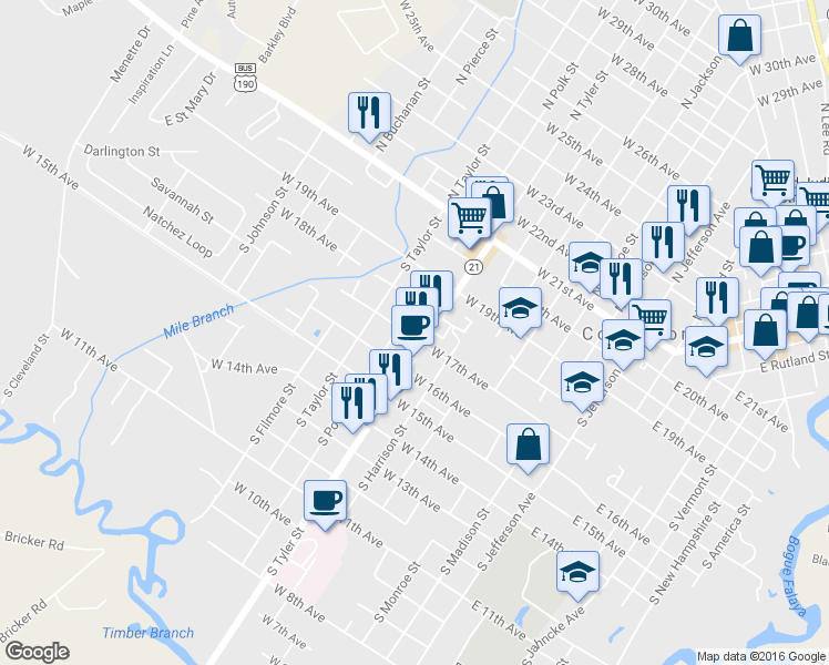 map of restaurants, bars, coffee shops, grocery stores, and more near 704 West 17th Avenue in Covington