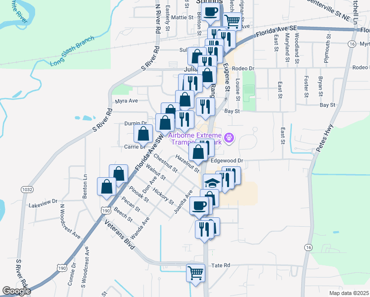 map of restaurants, bars, coffee shops, grocery stores, and more near 217 Lasalle Street in Denham Springs