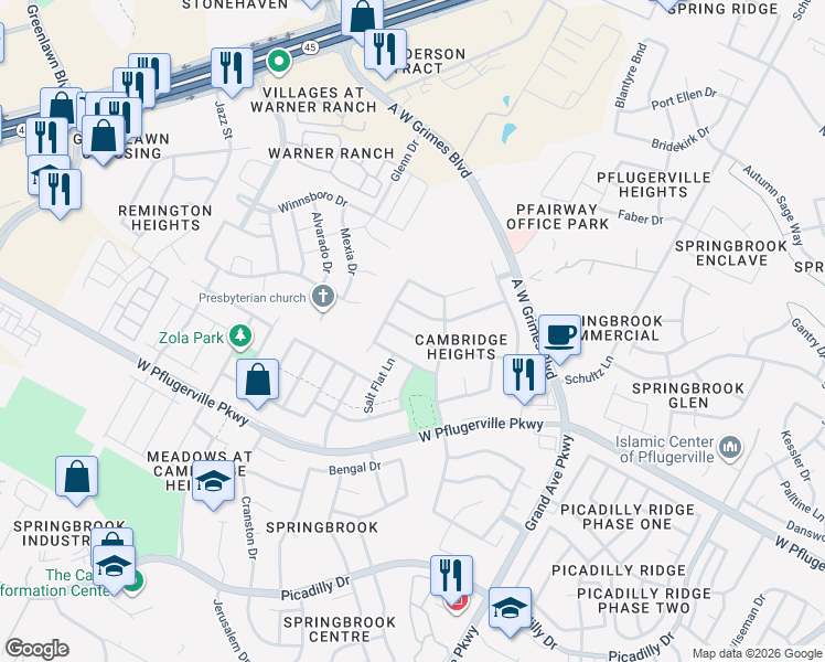 map of restaurants, bars, coffee shops, grocery stores, and more near 1612 Balmorhea Lane in Round Rock