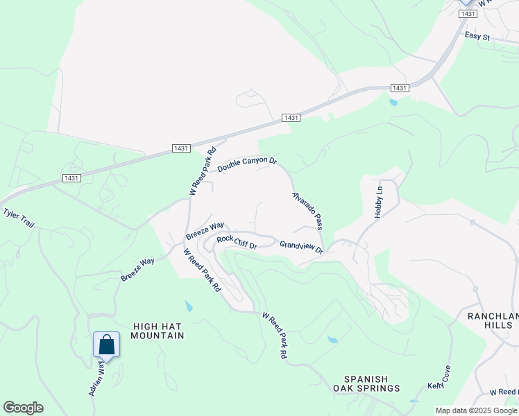 map of restaurants, bars, coffee shops, grocery stores, and more near 8508 Grandview Drive in Jonestown