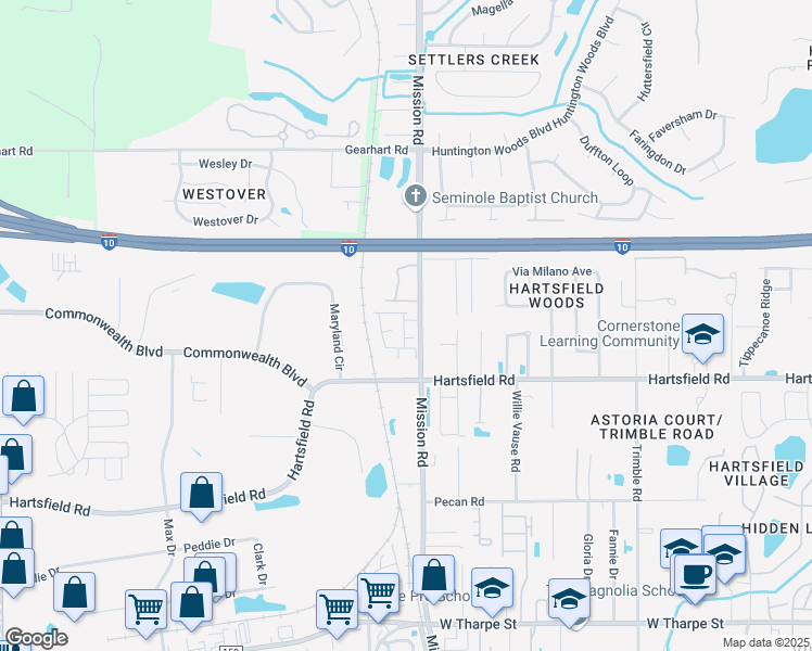 map of restaurants, bars, coffee shops, grocery stores, and more near 2815 Herring Drive in Tallahassee