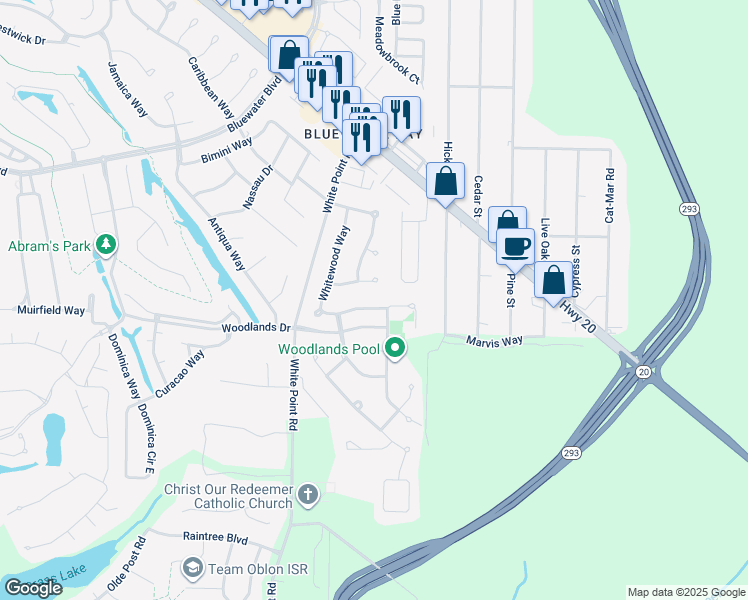 map of restaurants, bars, coffee shops, grocery stores, and more near 1261 Whitewood Way in Niceville