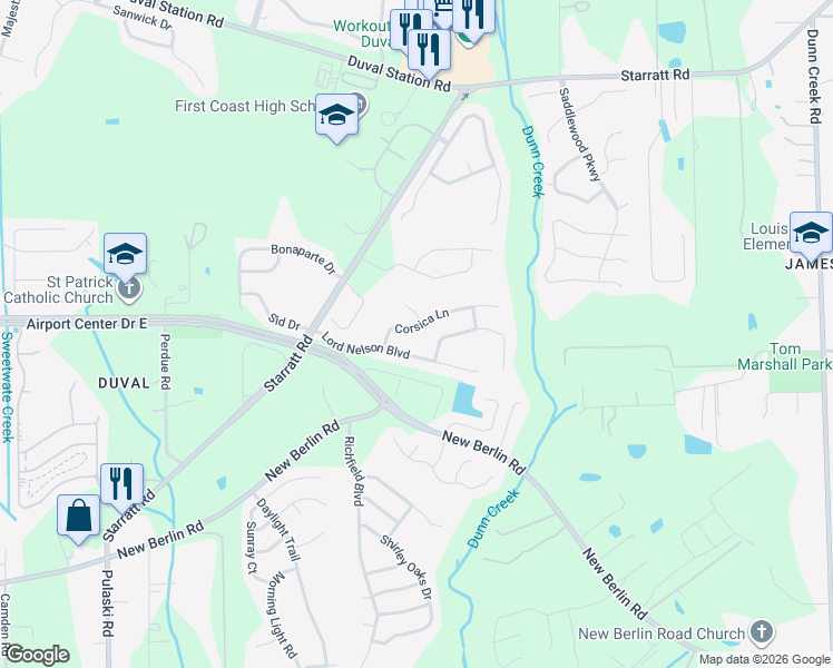 map of restaurants, bars, coffee shops, grocery stores, and more near 862 Corsica Lane in Jacksonville