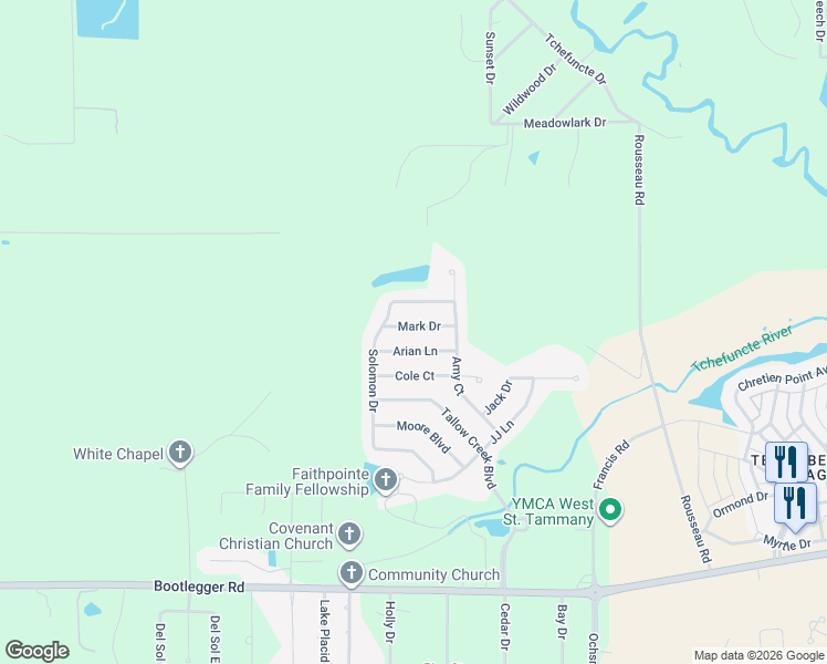 map of restaurants, bars, coffee shops, grocery stores, and more near 325 Mark Drive in Covington