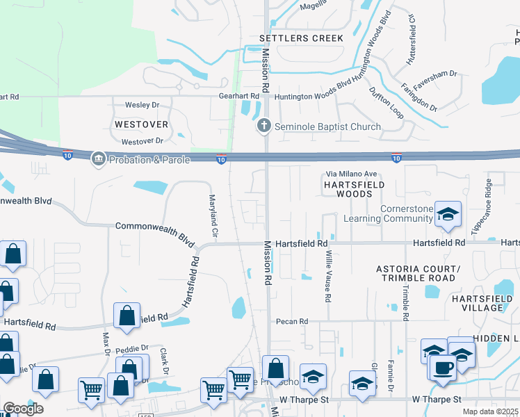 map of restaurants, bars, coffee shops, grocery stores, and more near 2811 Herring Drive in Tallahassee