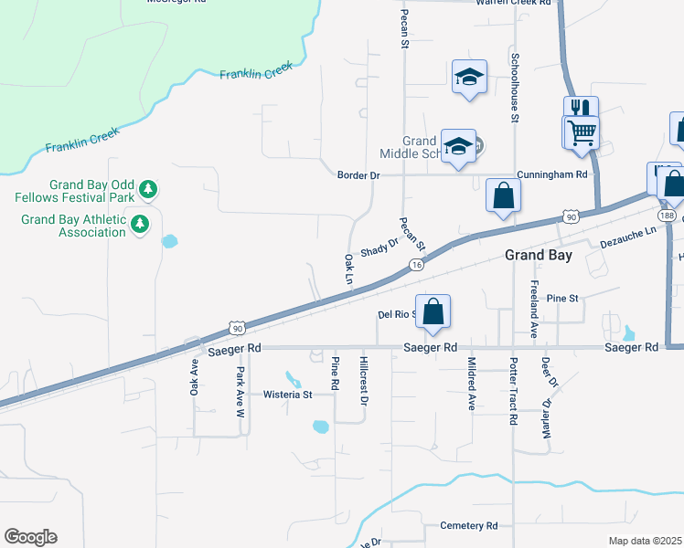 map of restaurants, bars, coffee shops, grocery stores, and more near 10352 Oak Lane in Grand Bay