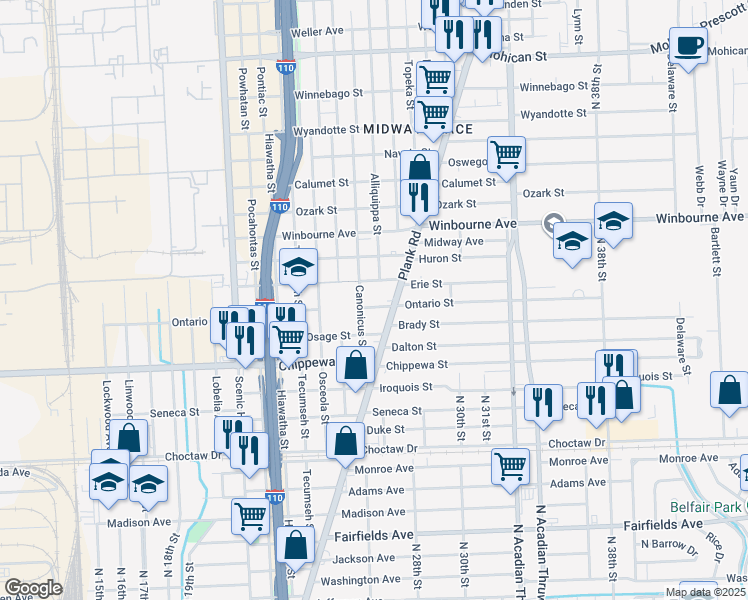 map of restaurants, bars, coffee shops, grocery stores, and more near 2645 Ontario Street in Baton Rouge